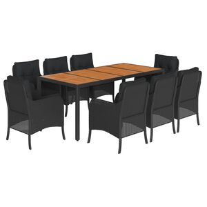 vidaXL Set da Pranzo da Giardino 9 pz con Cuscini Nero in Polyrattan