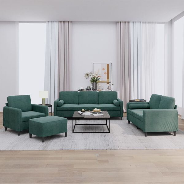 vidaXL Set di Divani 4 pz con Cuscini Verde Scuro in Velluto