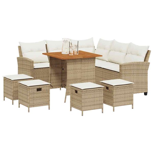 vidaXL Set Divano da Giardino 6 pz con Cuscini a L Beige in Polyrattan