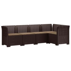 vidaXL Divano da Giardino 5 Posti con Cuscini Stile Rattan PP Marrone