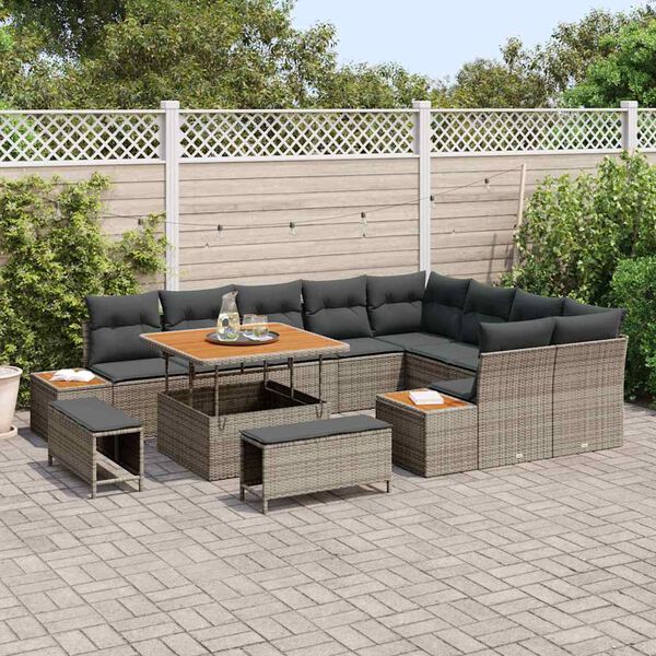 vidaXL Set Divano da Giardino con cuscino 12 pcs Grigio Poly Rattan