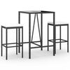 vidaXL Set Bar da Giardino 3 pz con Cuscini in Polyrattan Nero