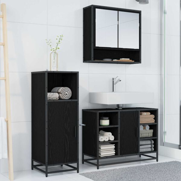 vidaXL Set di mobili per il bagno 3 pcs Rovere Nero Legno multistrato