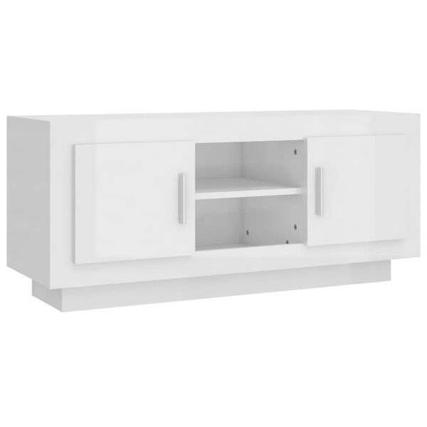 vidaXL Mobile Porta TV Bianco Lucido 102x35x45 cm in Legno Multistrato