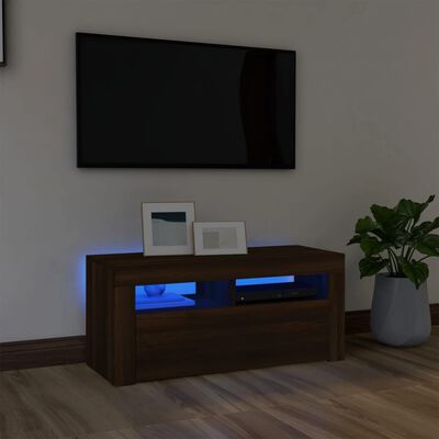 vidaXL Mobile Porta TV con Luci LED Rovere Marrone 90x35x40 cm