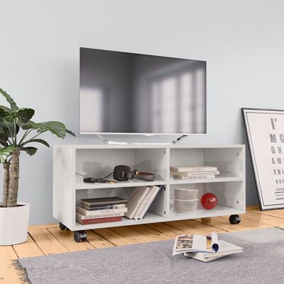 vidaXL Mobile TV con Ruote Bianco Lucido 90x35x35 cm in Truciolato