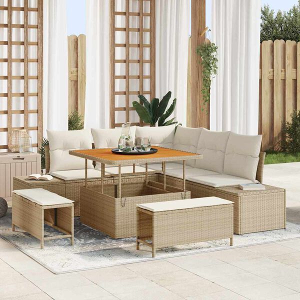 vidaXL Set Divano da Giardino con cuscino 8 pcs Beige Poly Rattan