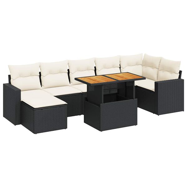 vidaXL Set Divani da Giardino con Cuscini 8 pz Nero in Polyrattan
