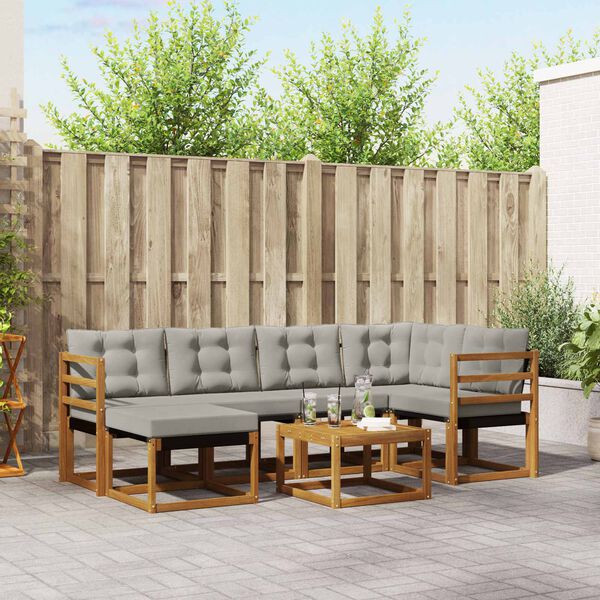 vidaXL Set di divani da esterno 7 pcs Grigio Naturale e Chiaro