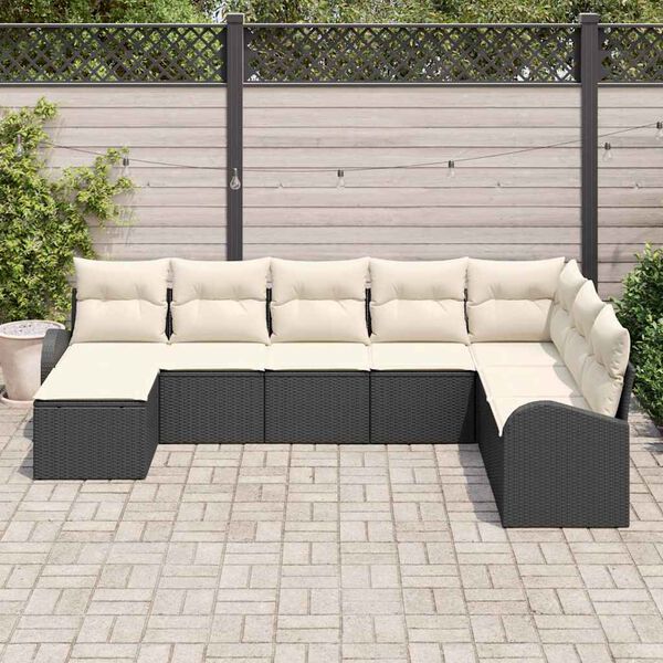 vidaXL Set Divano da Giardino 8 pcs Nero e bianco Poly Rattan