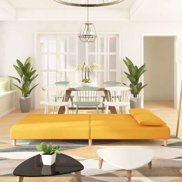 vidaXL Divano Letto a 2 Posti con 2 Cuscini Giallo in Tessuto