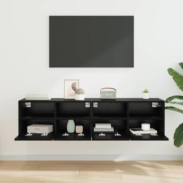 vidaXL Mobiletti TV da Parete 2 pcs Rovere Nero 60 x 30 x 30 cm