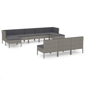 vidaXL Set Divani da Giardino 10 pz con Cuscini in Polyrattan Grigio