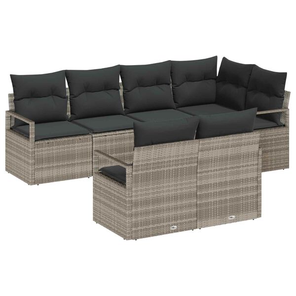 vidaXL Set di divani 7 pcs Grigio chiaro polyrattan
