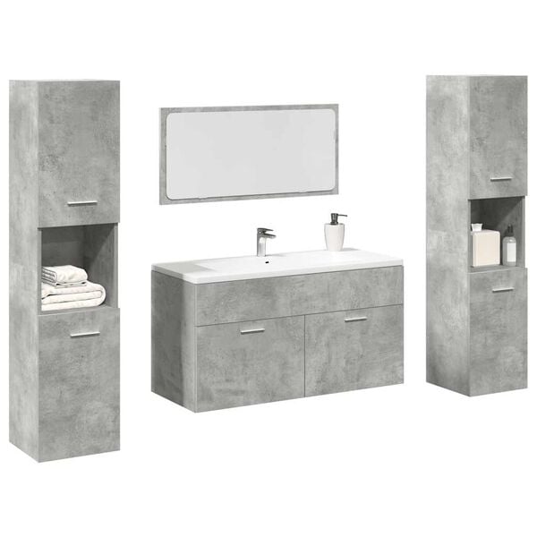 vidaXL Set Mobili da Bagno 4 pz Grigio Cemento in Legno Multistrato