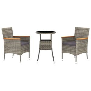 vidaXL Set Bistr&ograve; da Giardino 3 pz con Cuscini in Polyrattan Grigio