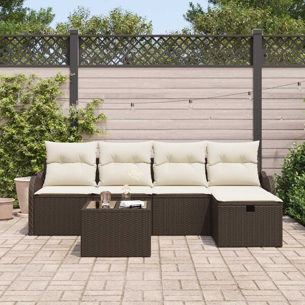 vidaXL Set Divano da Giardino 6 pcs Marrone e Crema polyrattan