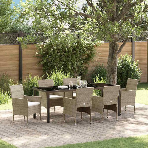 vidaXL Set da Pranzo per Giardino con cuscino 7 pcs Beige polyrattan