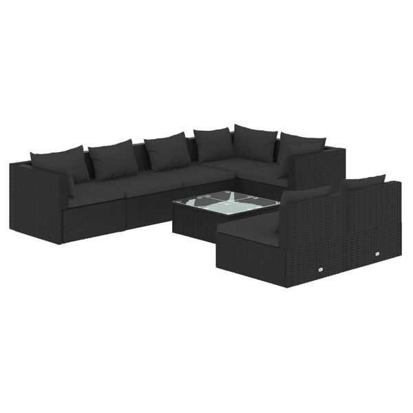 vidaXL Set Divani da Giardino 8 pz con Cuscini in Polyrattan Nero