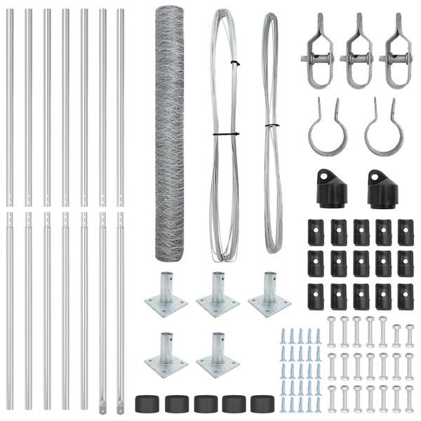vidaXL Recinzione con pali. Argento 1 x 10 m Acciaio rivestito in PVC