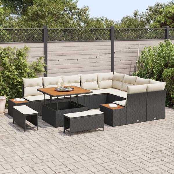 vidaXL Set Divano da Giardino con cuscino Nero Poly Rattan