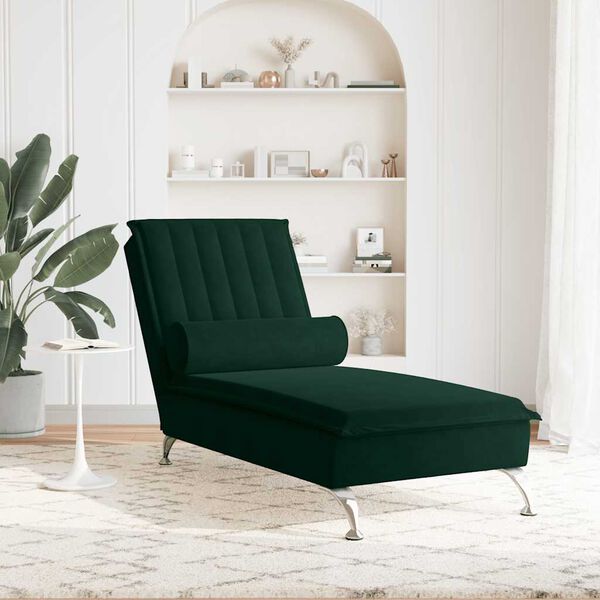vidaXL Chaise Longue Massaggi con Capezzale Verde Scuro in Velluto
