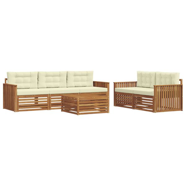 vidaXL Set di divani da esterno con cuscino 6 pcs Naturale e Crema