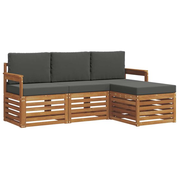 vidaXL Set divani 4 pcs Naturale e Antracite Legno di Acacia Massello