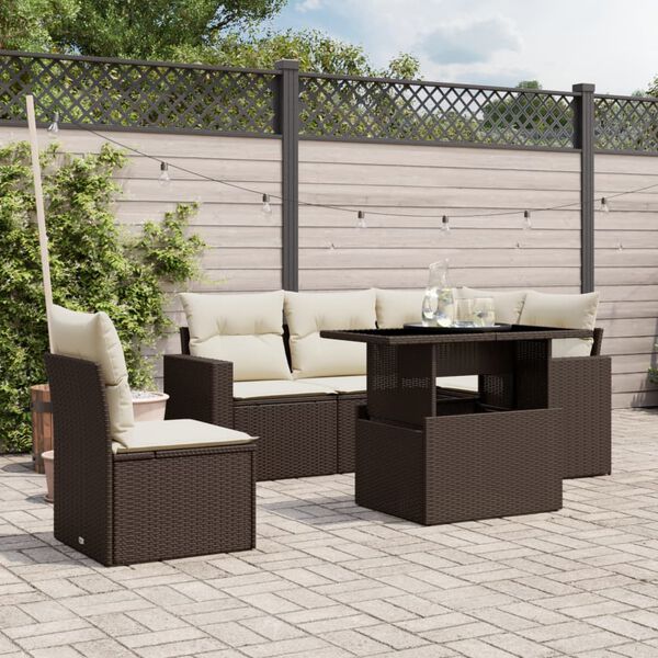 vidaXL Set Divano da Giardino 6 pz con Cuscini Marrone in Polyrattan