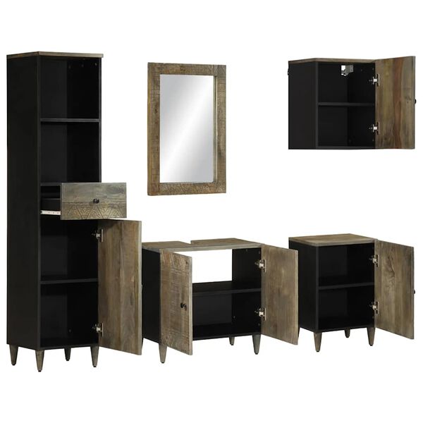 vidaXL Set Mobili da Bagno 5 pz in Legno Massello di Mango