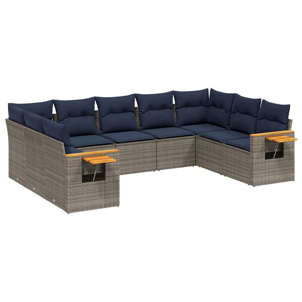 vidaXL Set Divani da Giardino 9 pz con Cuscini Grigio in Polyrattan