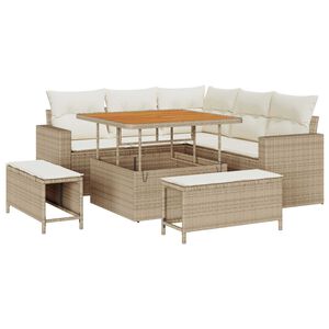 vidaXL Set Divano da Giardino 9 pcs Beige e Crema polyrattan