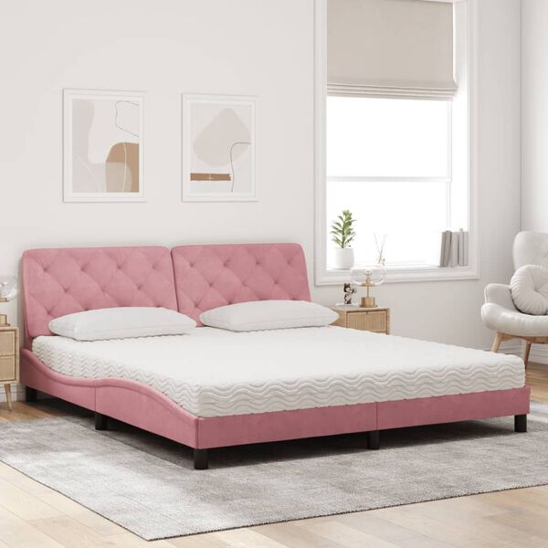 vidaXL Letto con Materasso Rosa 180x200 cm in Velluto