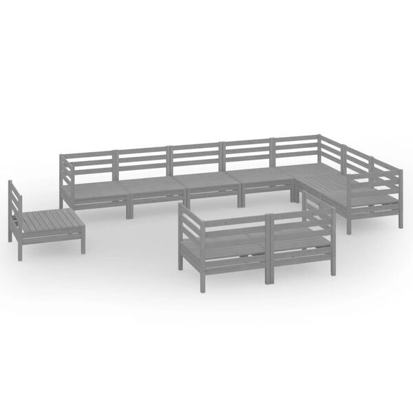 vidaXL Set Salotto da Giardino 10 pz in Legno Massello di Pino Grigio