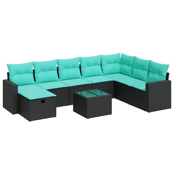 vidaXL Set Divani da Giardino con Cuscini 8 pz Nero in Polyrattan