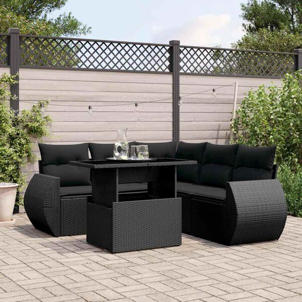 vidaXL Set Divano da Giardino 6 pz con Cuscini Nero in Polyrattan