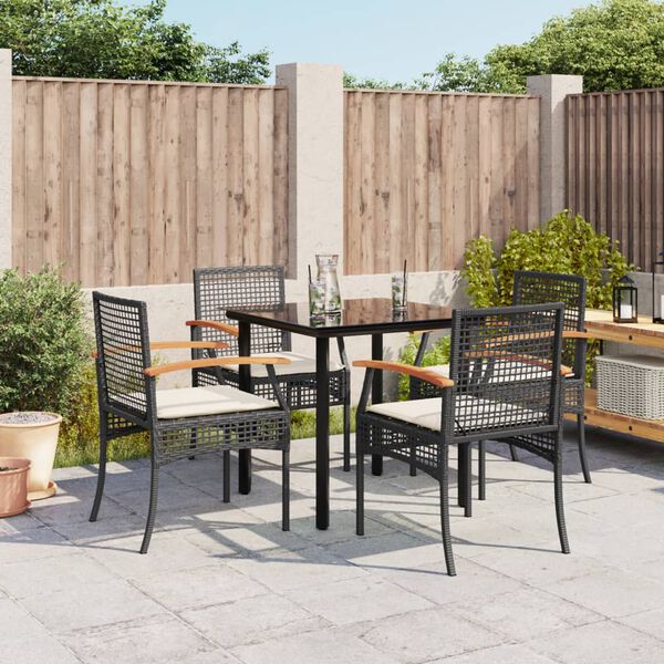 vidaXL Set da Pranzo da Giardino 5 pz Nero con Cuscini in Polyrattan