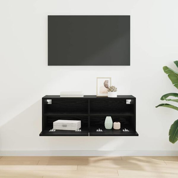 vidaXL Mobile TV da parete Rovere Nero 80 x 30 x 30 cm