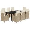 vidaXL Set da Pranzo da Giardino 9 pz con Cuscini Beige in Polyrattan