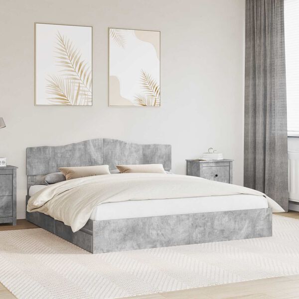 vidaXL Letto con Contenitore con testiera Grigio cemento 200 x 200 cm