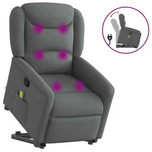 vidaXL Poltrona Alzapersona Massaggi Reclinabile Grigio Scuro Tessuto