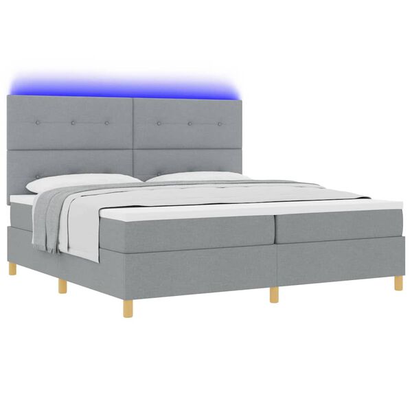 vidaXL Letto a Sorgente LED Grigio chiaro 200 x 200 cm Tessuto