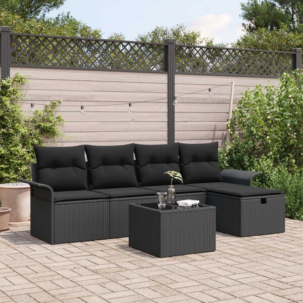 vidaXL Set Divano da Giardino con cuscino 6 pcs Nero Poly Rattan