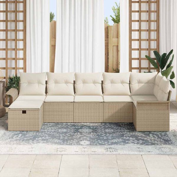 vidaXL Set Divano da Giardino 7 pcs Beige e Crema polyrattan