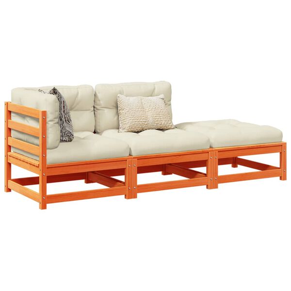 vidaXL Set Divani Giardino 3 pz con Cuscini Marrone Cera Massello Pino