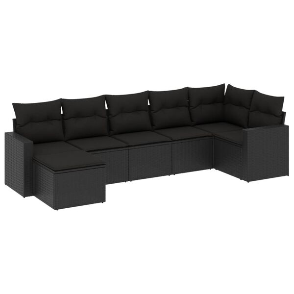 vidaXL Set Divani da Giardino con Cuscini 7pz Nero Polyrattan