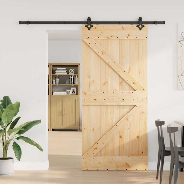vidaXL Porta Scorrevole con Set Hardware 100x210cm Legno Massello Pino
