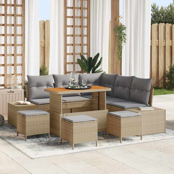vidaXL Set Divano da Giardino con cuscino 9 pcs Beige Poly Rattan