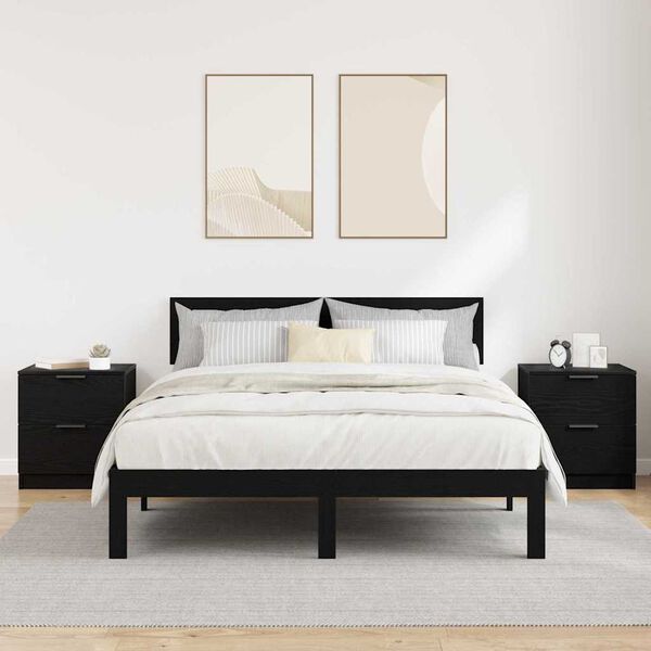 vidaXL Armadio da Notte con cassetto 2 pcs Rovere Nero 45 x 39 x 50cm