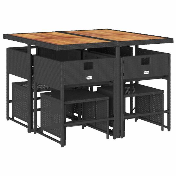 vidaXL Set da Pranzo da Giardino 9 pz con Cuscini Nero in Polyrattan